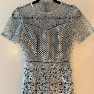 Reiss Light Gray Lace Eyelet Cocktail Dress